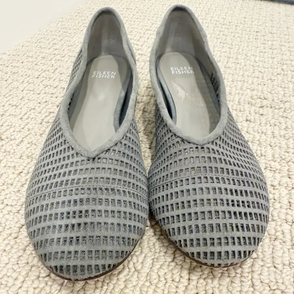 EILEEN FISCHER Perforated Suede Grey Flats Hidden Wedge