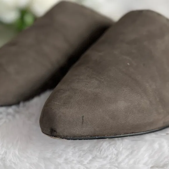 EILEEN FISHER 10 Blog Nubuck Leather Slides Mules • Pointed Toe Slip On Shoes