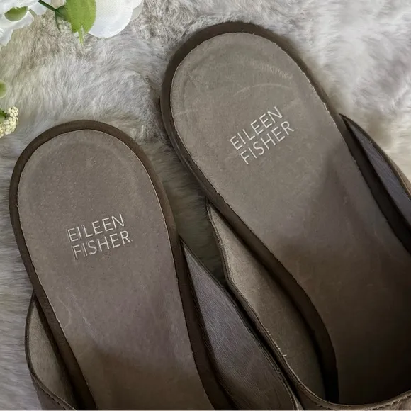 EILEEN FISHER 10 Blog Nubuck Leather Slides Mules • Pointed Toe Slip On Shoes