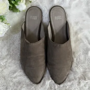 EILEEN FISHER 10 Blog Nubuck Leather Slides Mules • Pointed Toe Slip On Shoes