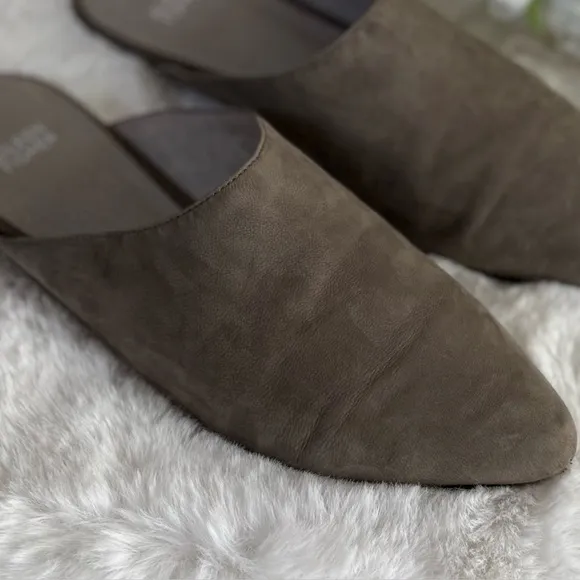 EILEEN FISHER 10 Blog Nubuck Leather Slides Mules • Pointed Toe Slip On Shoes