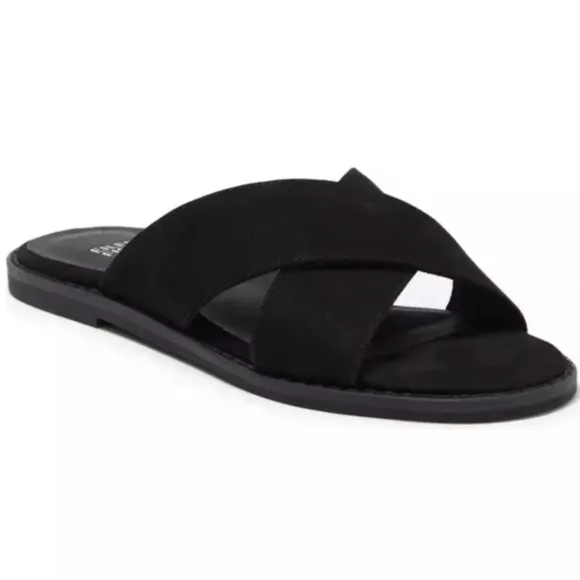 Eileen Fisher Cape Crossover Leather Suede Criss Cross Sandals Black Size 9