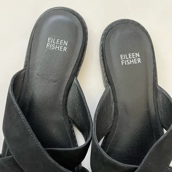 Eileen Fisher Cape Crossover Leather Suede Criss Cross Sandals Black Size 9