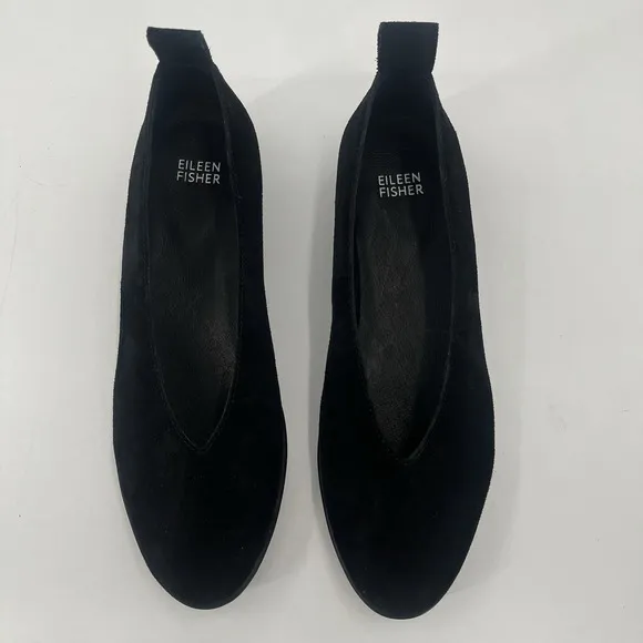 Eileen Fisher Humor Hidden Wedge Ballet Flats in Black Suede Womens 8.5 NWOB