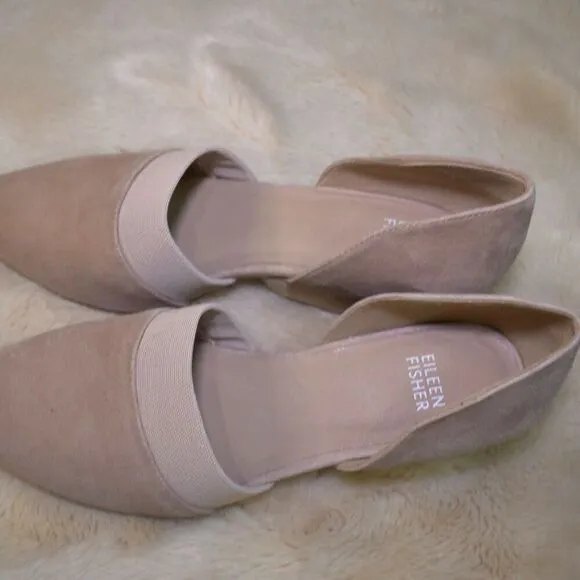 Eileen Fisher Ida Flats Womens Size 8 Beige Suede Pointy Toe Slip On Dress Shoe