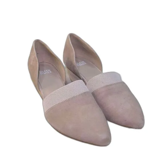 Eileen Fisher Ida Flats Womens Size 8 Beige Suede Pointy Toe Slip On Dress Shoe