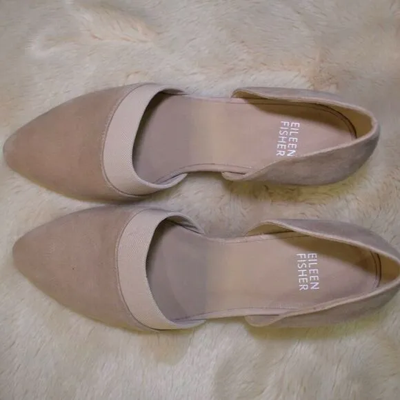 Eileen Fisher Ida Flats Womens Size 8 Beige Suede Pointy Toe Slip On Dress Shoe