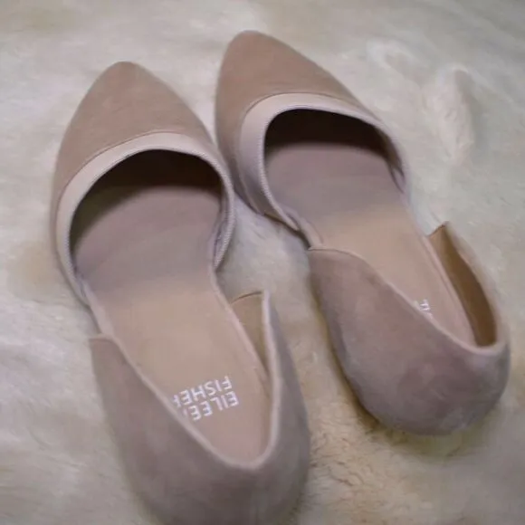Eileen Fisher Ida Flats Womens Size 8 Beige Suede Pointy Toe Slip On Dress Shoe