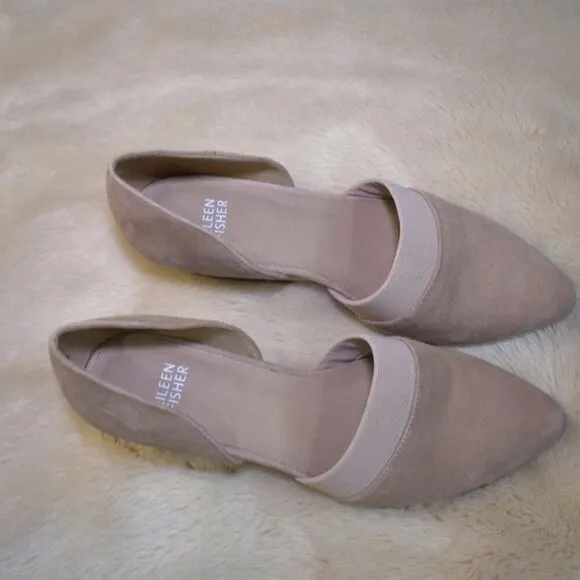 Eileen Fisher Ida Flats Womens Size 8 Beige Suede Pointy Toe Slip On Dress Shoe