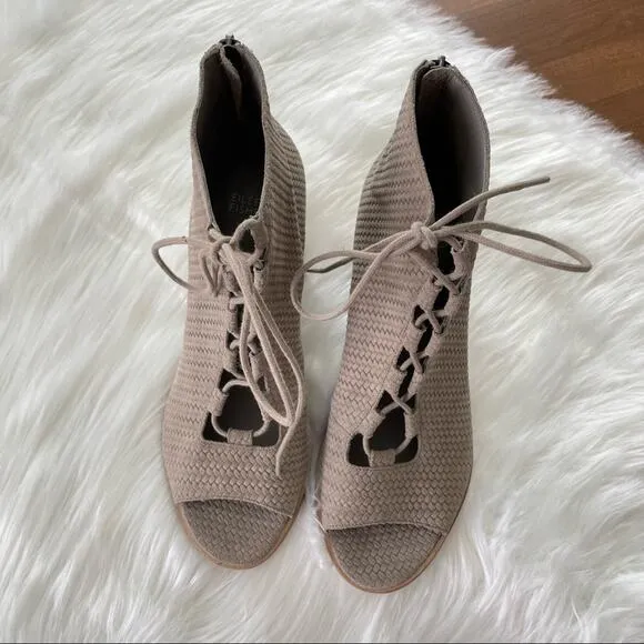 Eileen Fisher | NWOT Nude Suede Slew Lace-Up Bootie Earth Open Toe Sandal Tan 10