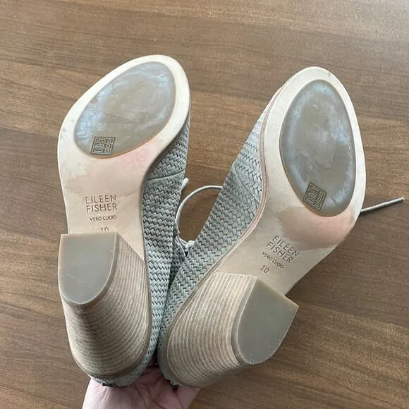 Eileen Fisher | NWOT Nude Suede Slew Lace-Up Bootie Earth Open Toe Sandal Tan 10