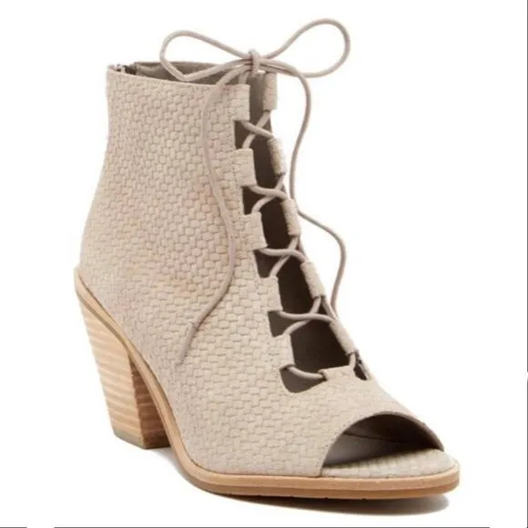 Eileen Fisher | NWOT Nude Suede Slew Lace-Up Bootie Earth Open Toe Sandal Tan 10