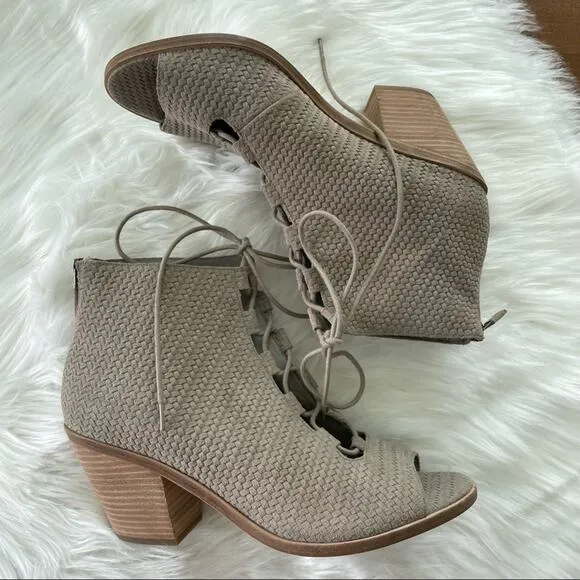 Eileen Fisher | NWOT Nude Suede Slew Lace-Up Bootie Earth Open Toe Sandal Tan 10