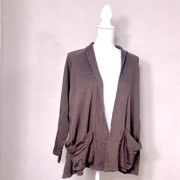 Eileen Fisher Open Front Cardigan Size XL Brown Color Relaxed Fit Pockets