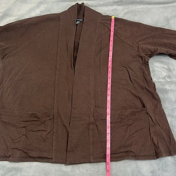 Eileen Fisher Open Front Cardigan Size XL Brown Color Relaxed Fit Pockets
