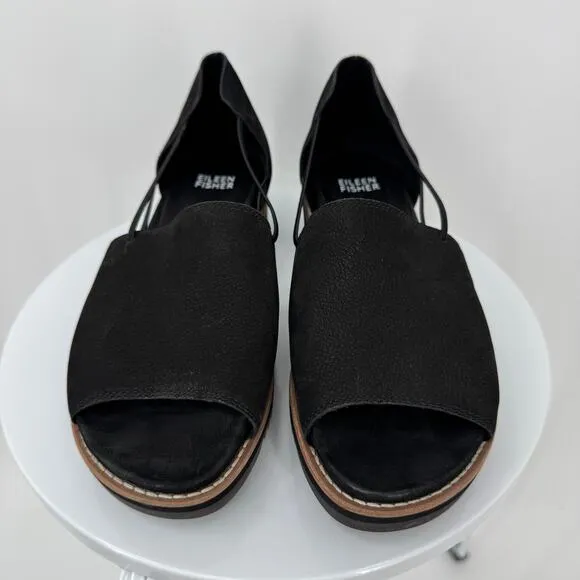 Eileen Fisher sandals 7.5 Ken tumbled nubuck leather d'orsay open toe black