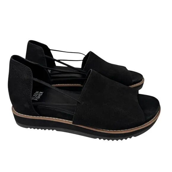 Eileen Fisher sandals 7.5 Ken tumbled nubuck leather d'orsay open toe black
