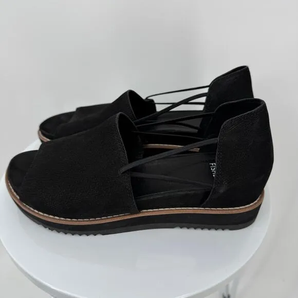 Eileen Fisher sandals 7.5 Ken tumbled nubuck leather d'orsay open toe black