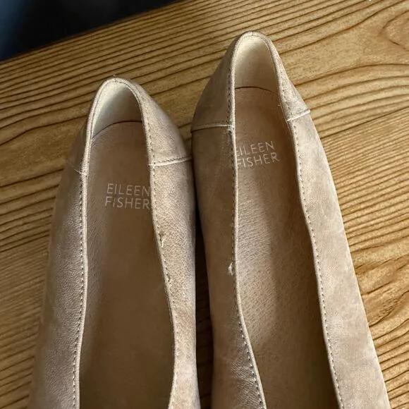 Eileen Fisher Tan Suede Una Hidden Wedge Ballet Flats Womens 8