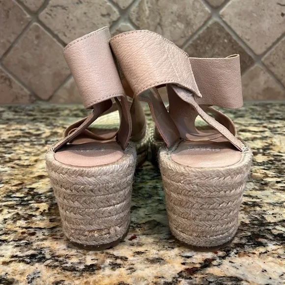 Eileen Fisher Willow Leather Cream Platform Wedge Espadrille Sandals Size 9.5