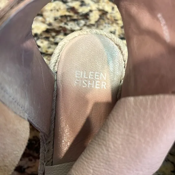 Eileen Fisher Willow Leather Cream Platform Wedge Espadrille Sandals Size 9.5