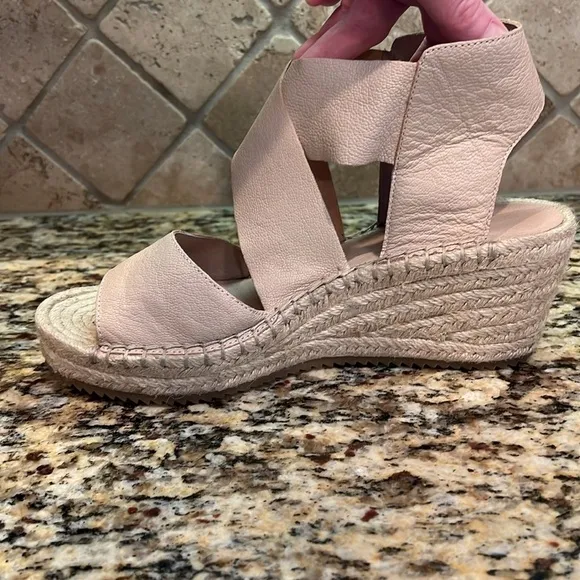 Eileen Fisher Willow Leather Cream Platform Wedge Espadrille Sandals Size 9.5