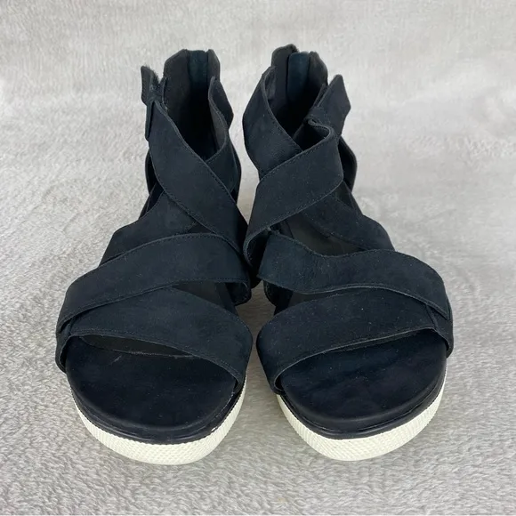 Eileen Fisher Women's Sport Sneaker Sandals Size 7.5 Black Leather Zip Strappy