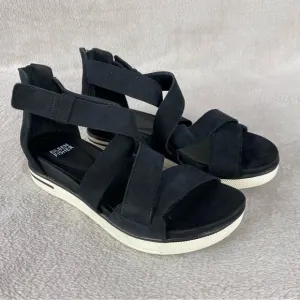 Eileen Fisher Women's Sport Sneaker Sandals Size 7.5 Black Leather Zip Strappy