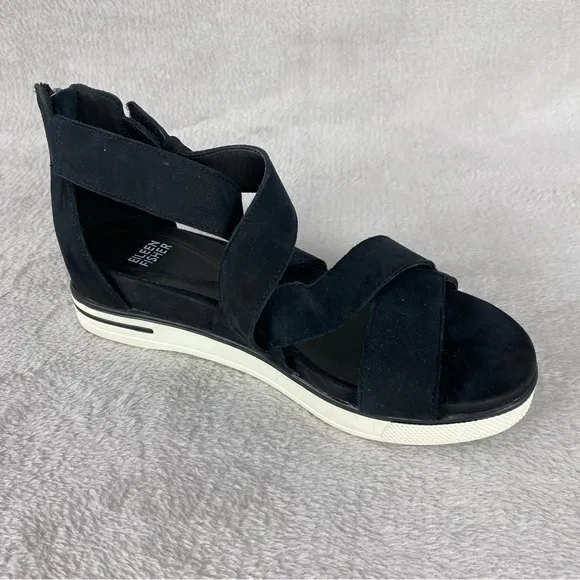 Eileen Fisher Women's Sport Sneaker Sandals Size 7.5 Black Leather Zip Strappy