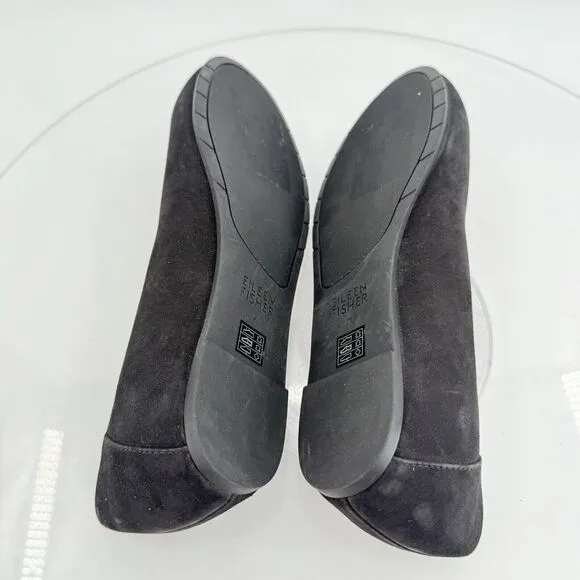 Eileen Fisher Womens Una Hidden Wedge Ballet Flats Size 7 Black Suede Round Toe