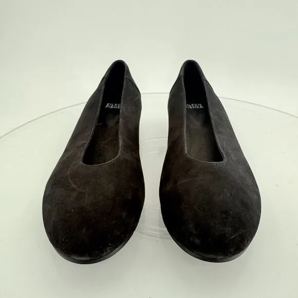 Eileen Fisher Womens Una Hidden Wedge Ballet Flats Size 7 Black Suede Round Toe