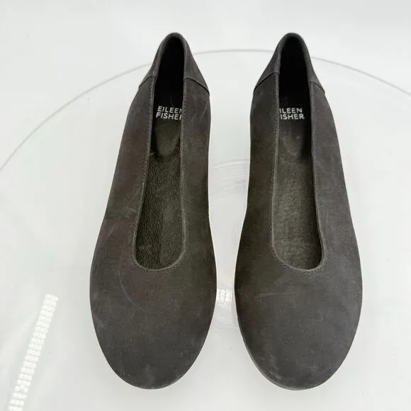 Eileen Fisher Womens Una Hidden Wedge Ballet Flats Size 7 Black Suede Round Toe