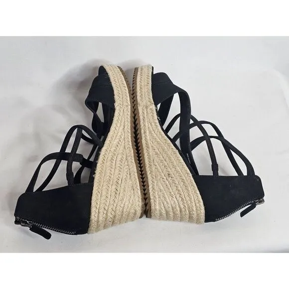 EILEEN FISHER Wanda Tumbled Nubuck Leather Strap Espadrille Sandals Black