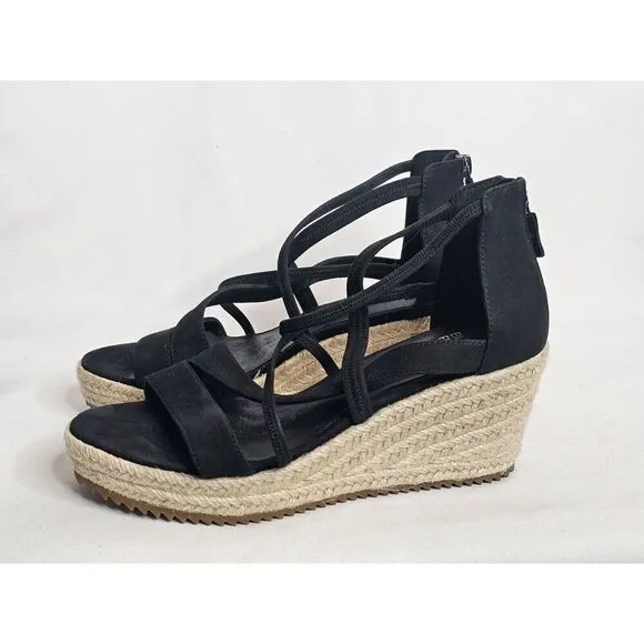 EILEEN FISHER Wanda Tumbled Nubuck Leather Strap Espadrille Sandals Black