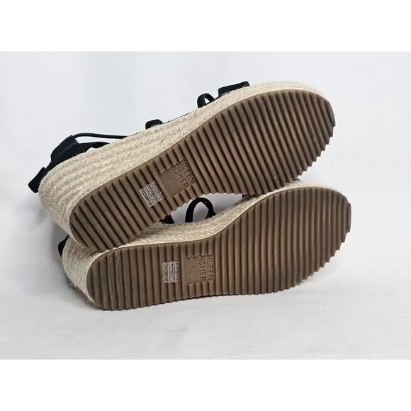 EILEEN FISHER Wanda Tumbled Nubuck Leather Strap Espadrille Sandals Black