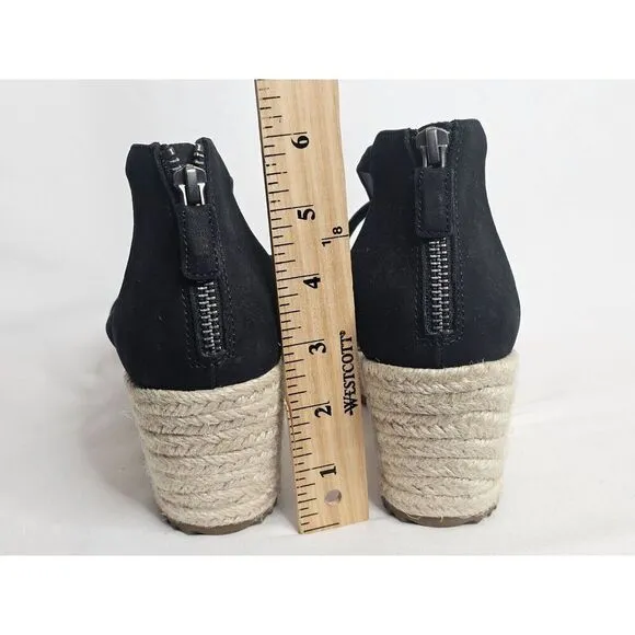 EILEEN FISHER Wanda Tumbled Nubuck Leather Strap Espadrille Sandals Black
