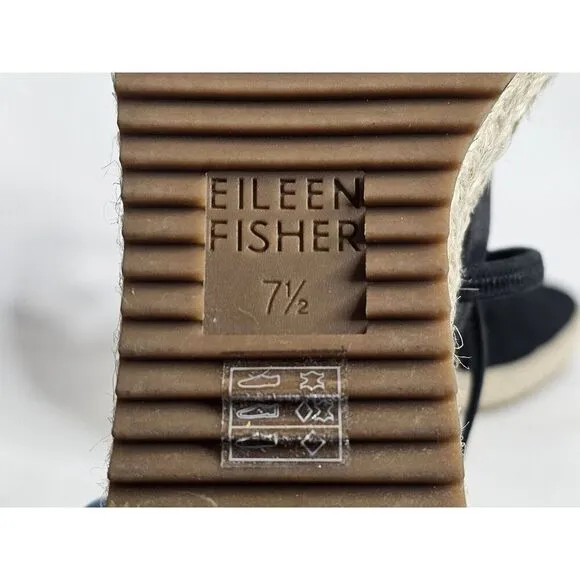 EILEEN FISHER Wanda Tumbled Nubuck Leather Strap Espadrille Sandals Black
