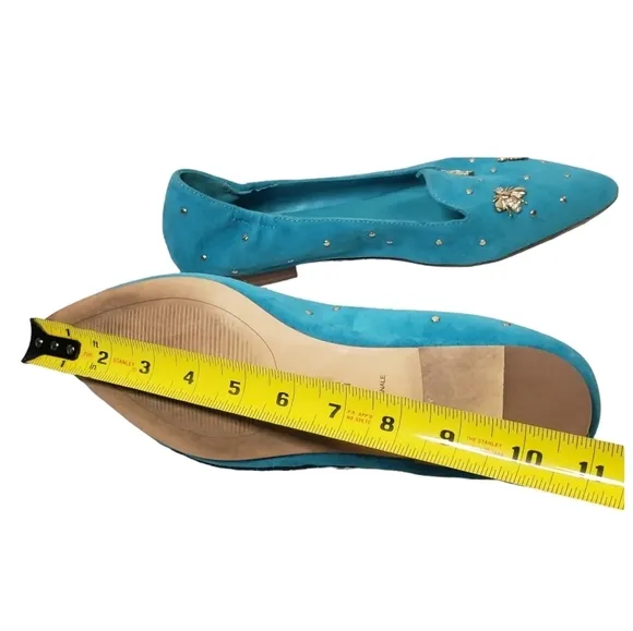 Elvio Zanon Blue Suede Studded Flats Size 39 New