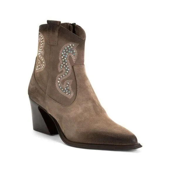 Emanuele Crasto Rhinestones Leather Western Boots 7 US EUR 37 New In Box
