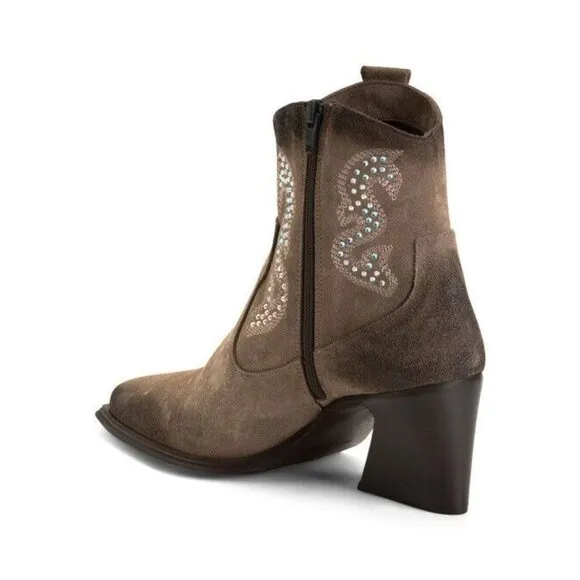Emanuele Crasto Rhinestones Leather Western Boots 7 US EUR 37 New In Box