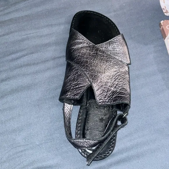 EMANUELLE CRASTO NERO ANTHRACITE Leather Cross Vamp Slinback Sandals S 6.5M