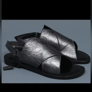 EMANUELLE CRASTO NERO ANTHRACITE Leather Cross Vamp Slinback Sandals S 6.5M
