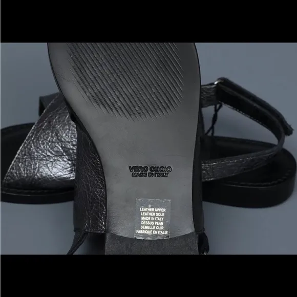EMANUELLE CRASTO NERO ANTHRACITE Leather Cross Vamp Slinback Sandals S 6.5M