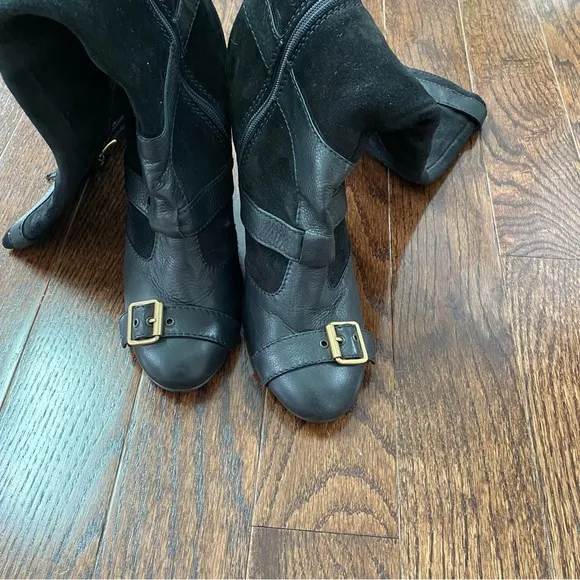 Escada black suede knee high boots size 40