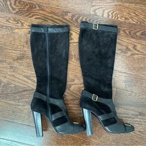 Escada black suede knee high boots size 40