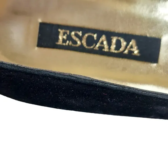 Escada Black Suede Pom Pom Flats‎ Square Toe
