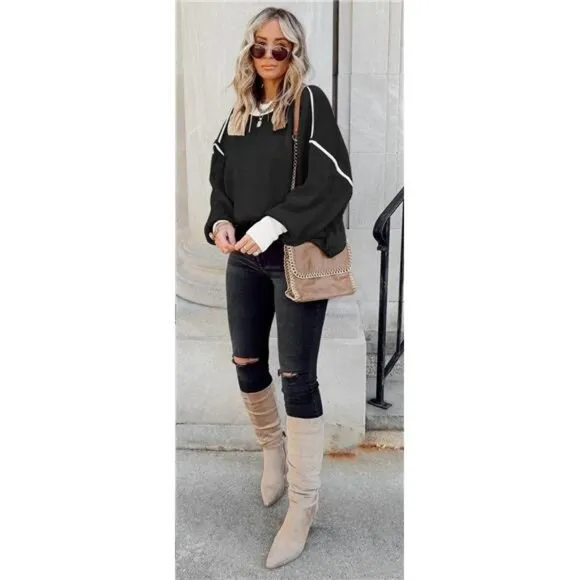 ETCYY Womens Oversized Sweaters Fall 2024 Fashion Clothes Trendy Batwing Sleeve