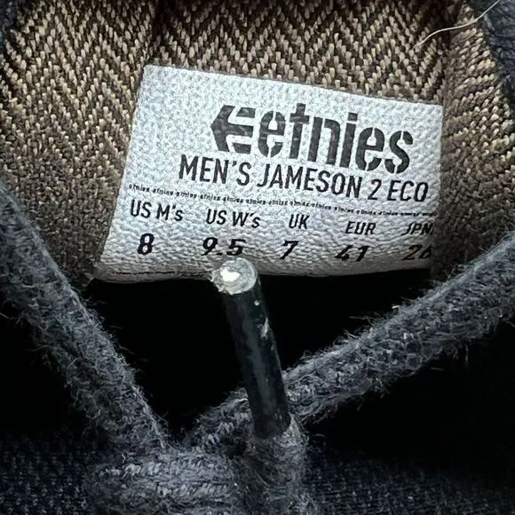 Etnies Jameson 2 ECO Men's Size 8 Skateboarding Shoes Black‎ Brown Sneakers Low