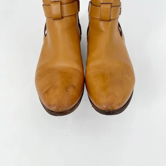 Etro Leather Knee High Riding Boots  US8 EU38 Camel Brown Buckle Strap Side Zip
