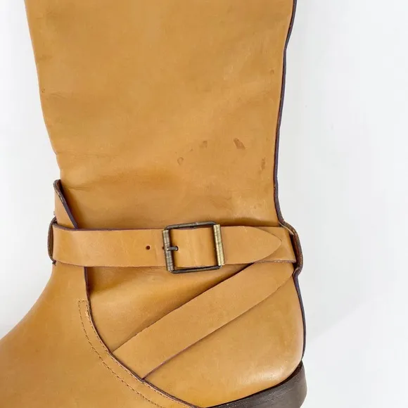 Etro Leather Knee High Riding Boots  US8 EU38 Camel Brown Buckle Strap Side Zip